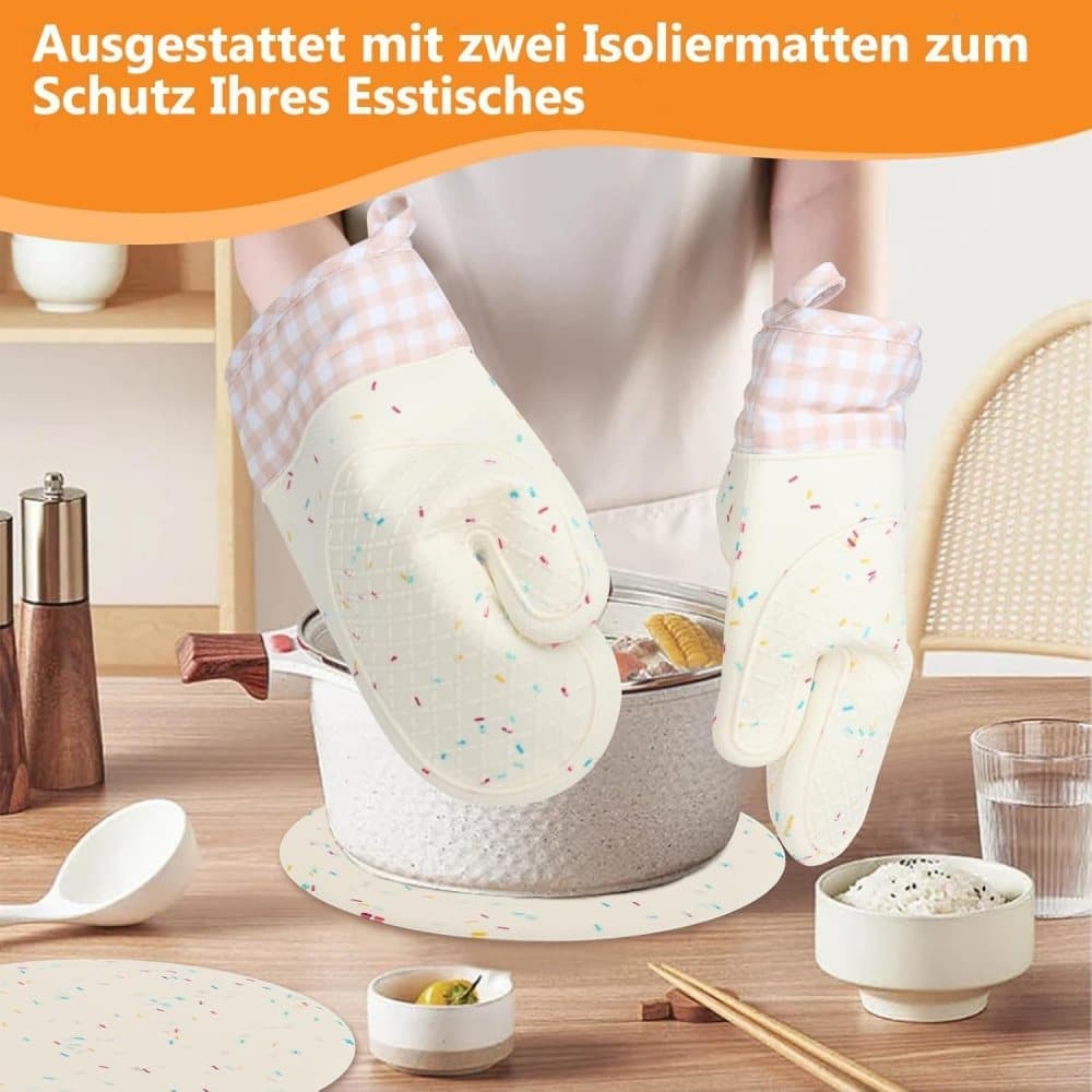 Heat-Resistant Oven Mitts and Grill Gloves Anti-Slip for Kitchen Cooking Baking, White