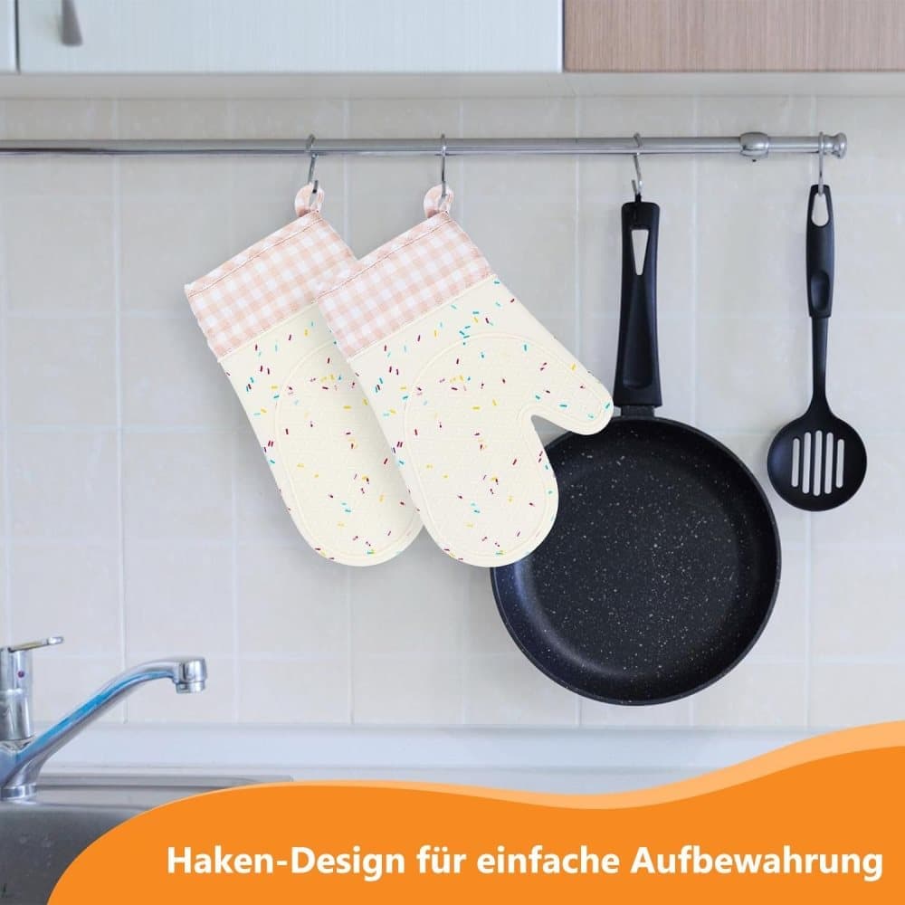 Heat-Resistant Oven Mitts and Grill Gloves Anti-Slip for Kitchen Cooking Baking, White