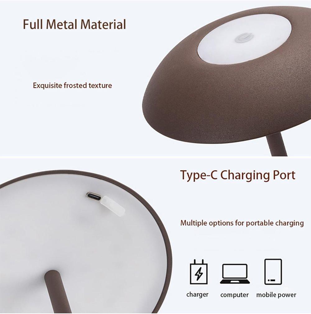 Rechargeable Wireless LED Table Lamp with Adjustable Brightness, 2600mAh Battery, Portable Bedside Lamp, Black