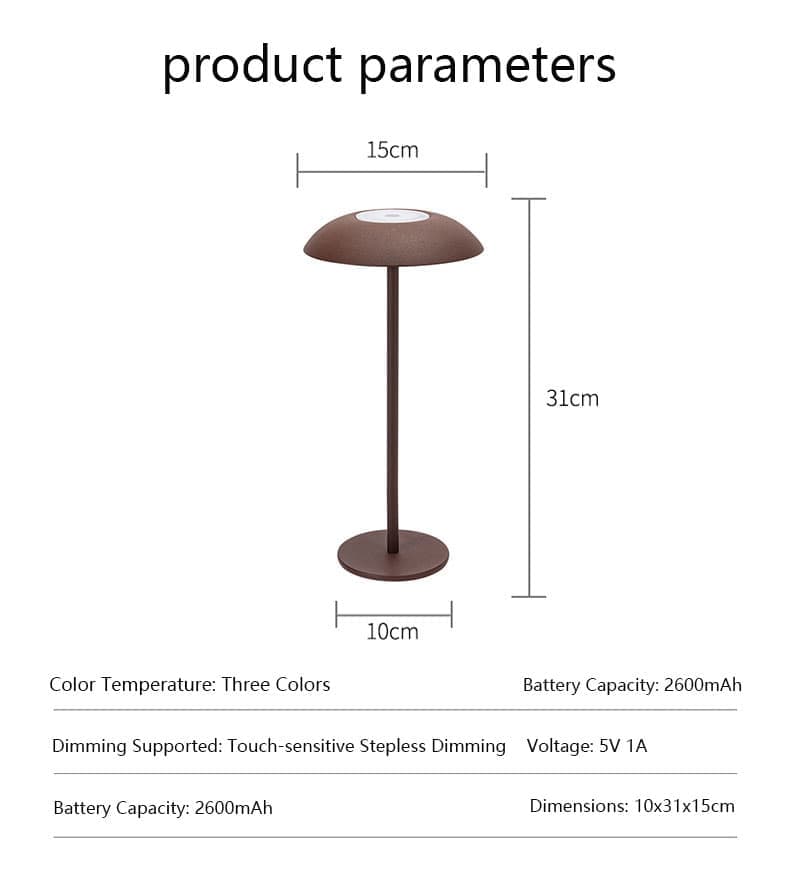 Rechargeable Wireless LED Table Lamp with Adjustable Brightness, 2600mAh Battery, Portable Bedside Lamp, Black