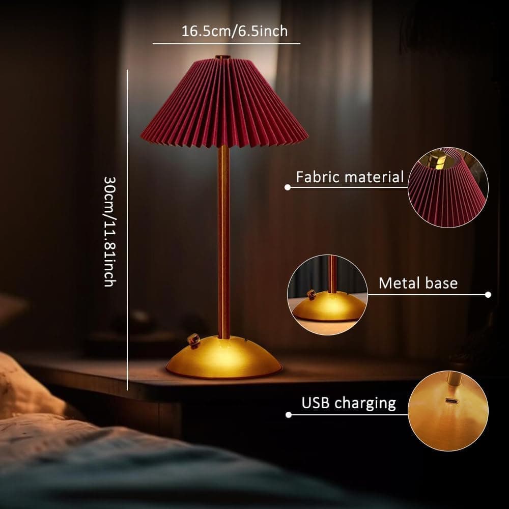 Portable LED Table Lamp with 3 Brightness Levels, USB Desk Lamp for Bedside Desk Dining Table, Red