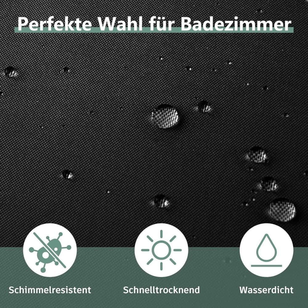 Waterproof Shower Curtain 180x180cm, quick-drying mold resistant, compatible with outdoor shower and bathroom, Black
