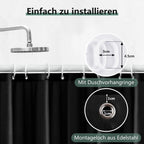 Waterproof Shower Curtain 180x180cm, quick-drying mold resistant, compatible with outdoor shower and bathroom, Black