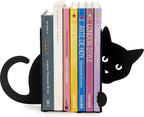 2-Piece Hidden Cat Metal Bookend Set, Black Decorative Book Supports