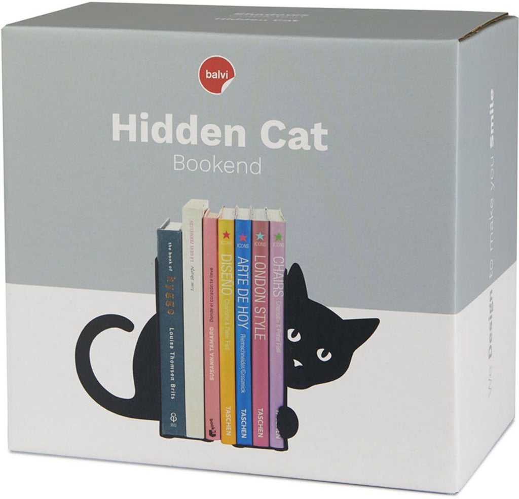 2-Piece Hidden Cat Metal Bookend Set, Black Decorative Book Supports