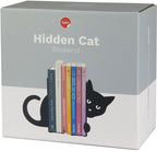 2-Piece Hidden Cat Metal Bookend Set, Black Decorative Book Supports