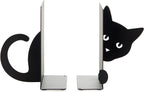 2-Piece Hidden Cat Metal Bookend Set, Black Decorative Book Supports