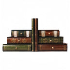 2-Piece Vintage Wooden Bookend Set with 6 Storage Drawers, 16.5 x 12.5 x 17 cm