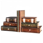 2-Piece Vintage Wooden Bookend Set with 6 Storage Drawers, 16.5 x 12.5 x 17 cm