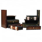 2-Piece Vintage Wooden Bookend Set with 6 Storage Drawers, 16.5 x 12.5 x 17 cm