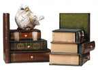 2-Piece Vintage Wooden Bookend Set with 6 Storage Drawers, 16.5 x 12.5 x 17 cm