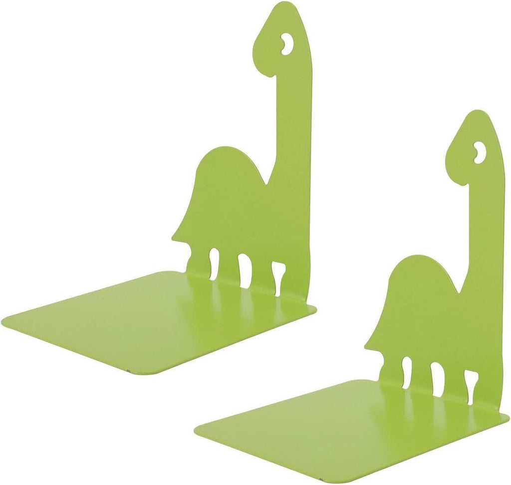2-Piece Green Dinosaur Metal Bookend Set, Non-Slip Children's Desk Organizer, 12.5 x 12.5 x 16 cm