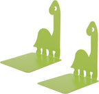 2-Piece Green Dinosaur Metal Bookend Set, Non-Slip Children's Desk Organizer, 12.5 x 12.5 x 16 cm
