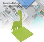 2-Piece Green Dinosaur Metal Bookend Set, Non-Slip Children's Desk Organizer, 12.5 x 12.5 x 16 cm