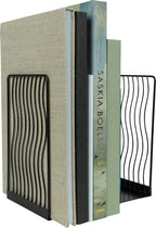 2-Piece Black Wavy Steel Bookend Set, Modern Book and Magazine Supports