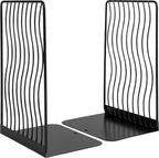 2-Piece Black Wavy Steel Bookend Set, Modern Book and Magazine Supports