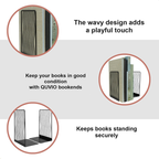 2-Piece Black Wavy Steel Bookend Set, Modern Book and Magazine Supports