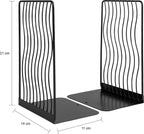 2-Piece Black Wavy Steel Bookend Set, Modern Book and Magazine Supports