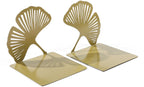 2-Piece Gold Ginkgo Leaf Metal Bookend Set, Non-Slip Decorative Book Supports