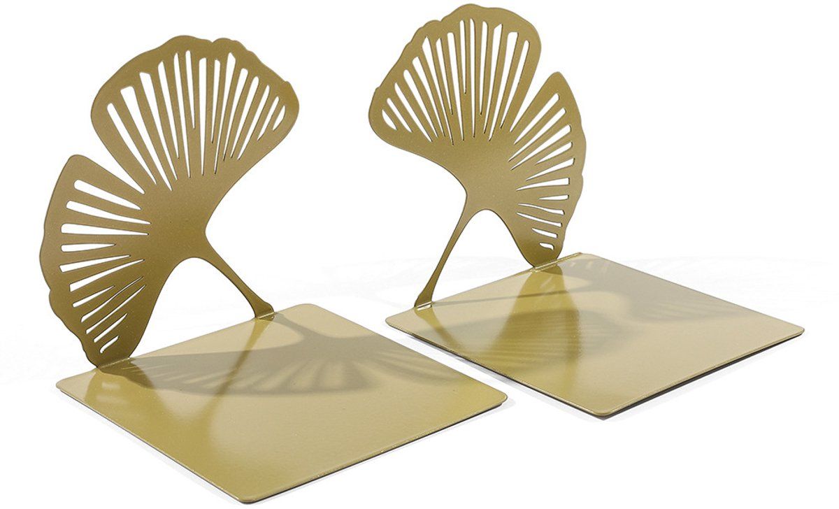 2-Piece Gold Ginkgo Leaf Metal Bookend Set, Non-Slip Decorative Book Supports