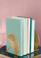 2-Piece Gold Ginkgo Leaf Metal Bookend Set, Non-Slip Decorative Book Supports