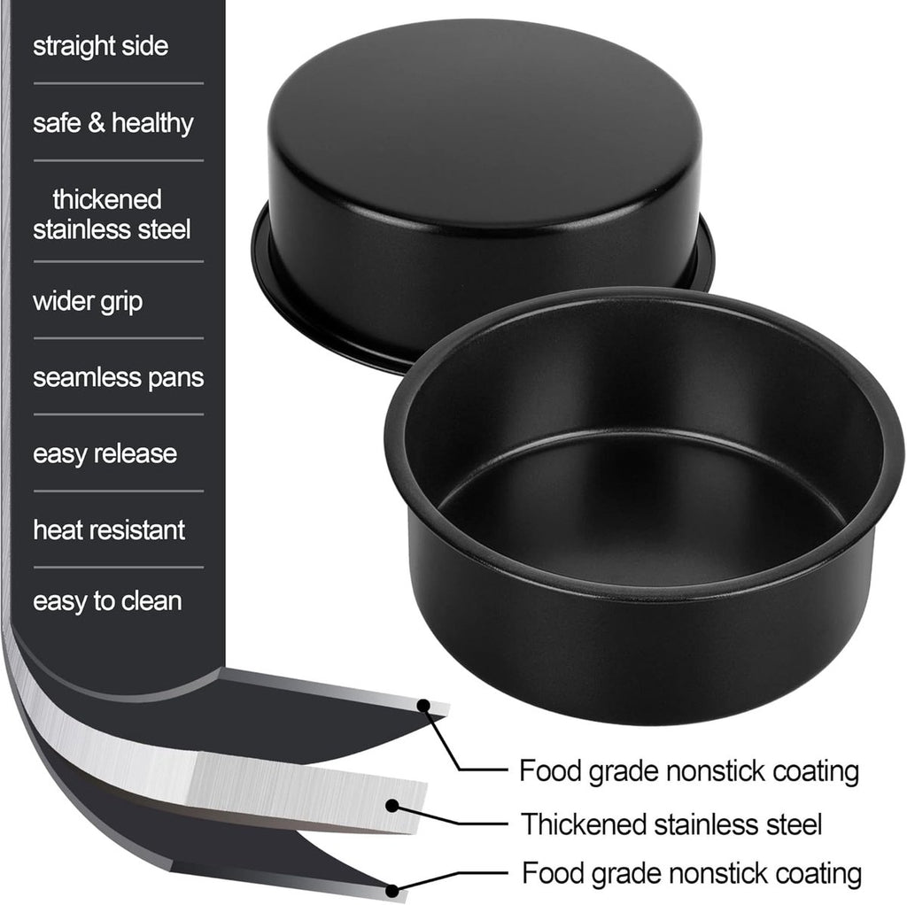 baking pans - round baking pans of 10 cm and 15 cm - stainless steel with non-toxic coating - easy to clean and release - 5 cm deep straight sides