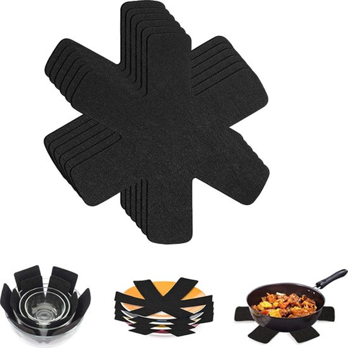 Pan Protectors - 6 Pieces - 38 Cm - Pan Protector - For Between Pans - Protection Set - Prevent Scratches on Cutlery - Anti-Scratch - Heat Resistant - Black Main image