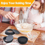 Quiche Pans - Set of 4 - Diameter 10 cm - Quiche Pan with Removable Base - Quiche Baking Pan - Tart Pan with Non-stick Coating - Removable Base - Bake Evenly - Cake Pan - Baking Pan - Baking Tin - Quiche Tart Pan Tin - Dishwasher Safe - Black