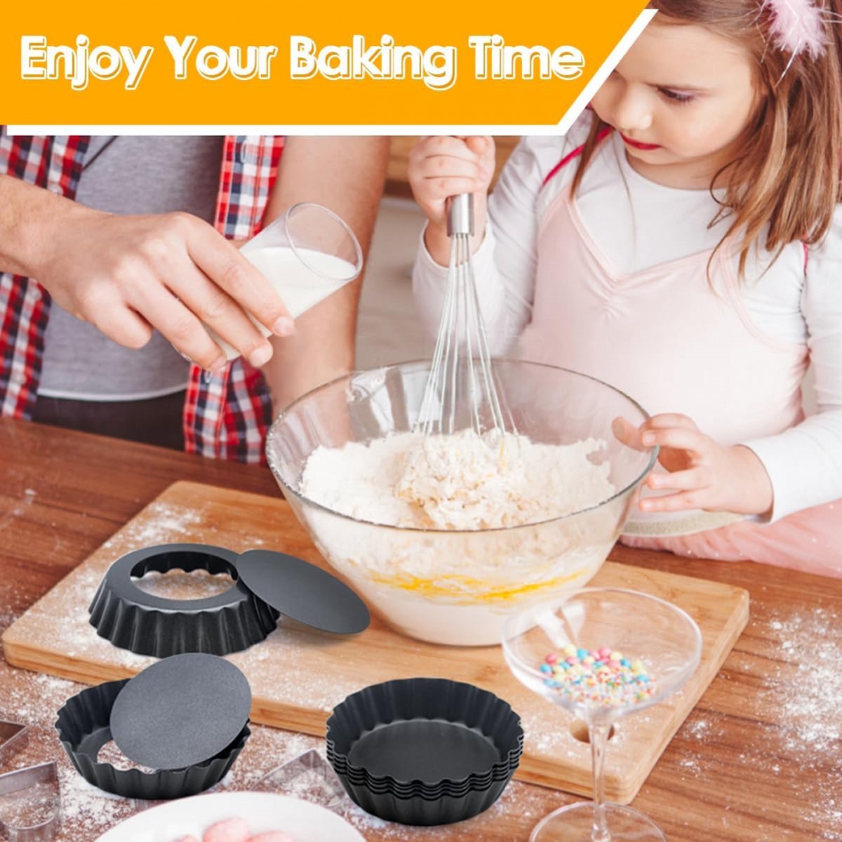 Quiche Pans - Set of 4 - Diameter 10 cm - Quiche Pan with Removable Base - Quiche Baking Pan - Tart Pan with Non-stick Coating - Removable Base - Bake Evenly - Cake Pan - Baking Pan - Baking Tin - Quiche Tart Pan Tin - Dishwasher Safe - Black