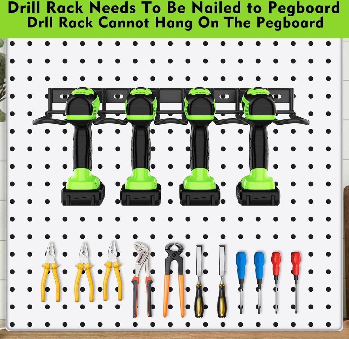 Tool Storage - Storage Rack - Wall Mount - Tool Rack - Tool Holder - 4 Slots - For 4 Power Tools - Tool Storage and Organization - Organizer For Garage, Tool Room - 1 Piece - Metal - Black