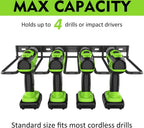 Tool Storage - Storage Rack - Wall Mount - Tool Rack - Tool Holder - 4 Slots - For 4 Power Tools - Tool Storage and Organization - Organizer For Garage, Tool Room - 1 Piece - Metal - Black