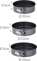 3-Piece Round Springform Set - Round Baking Tin - Cake Pan - Non-Stick Baking Pan - 20, 22 and 24cm - Removable Base - Bakes Evenly - Baking Set - Cake Pan - Dishwasher Safe - Metal - Black