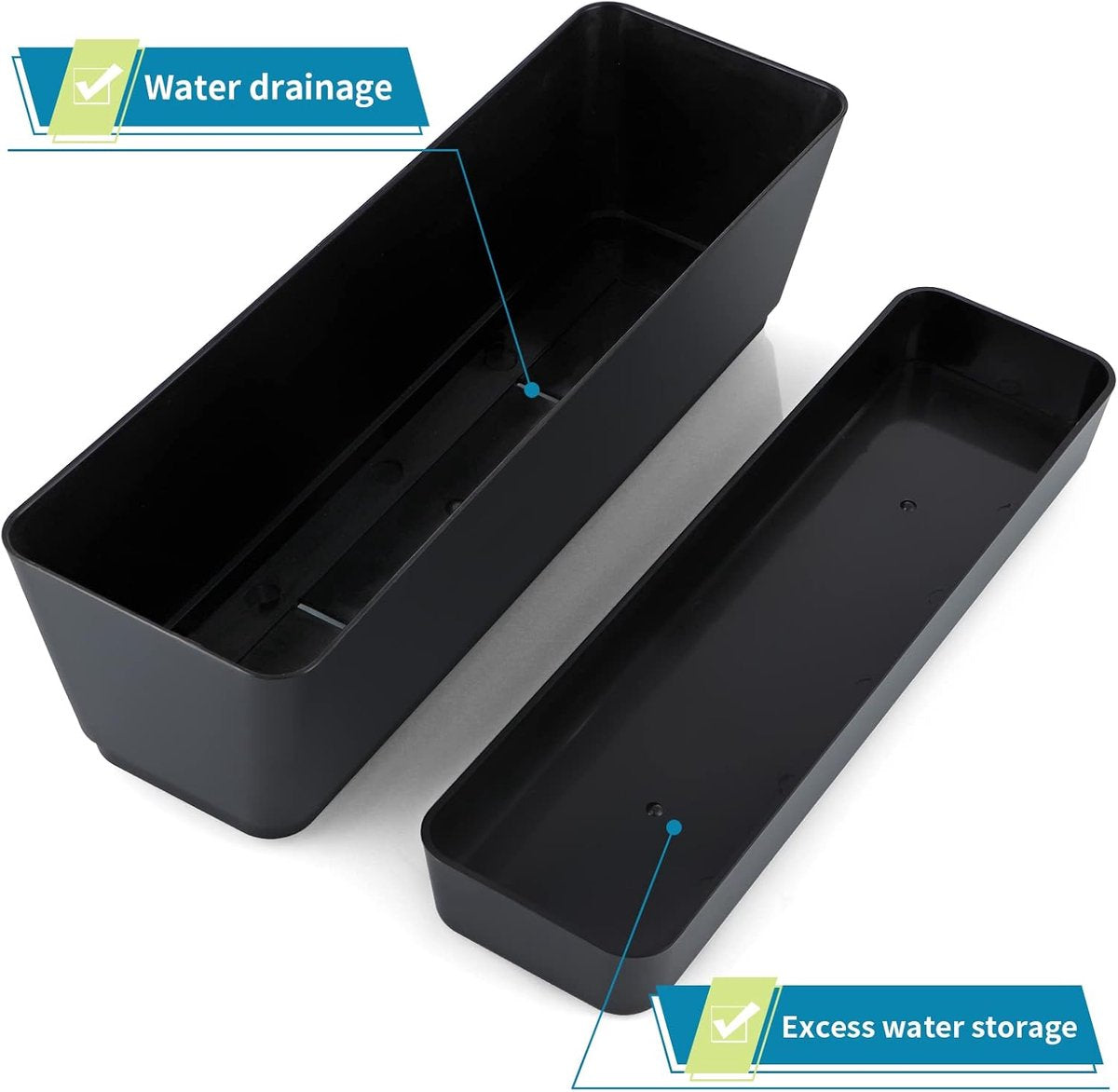 Flower pots - Balcony plant pot/flower pot - Railing/fence - Garden - rectangle - flower boxes - 3 pieces rectangular plant pots of 30 cm - rectangular plastic planters - balcony planters for planting succulents