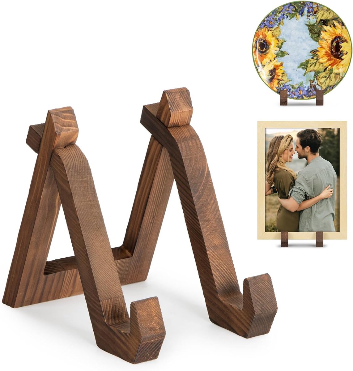 Plate Display Stand - Cookbook Stand - Book Stand - Plate Rack - Plate Stand - Plate Holder - Plate Hanger - for Display, Decorative, Photo Frame, Plate, Photo, Cookbook, Plaque - Wooden Stand - Plate Display Stand - Durable - Wood Main image