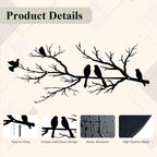 Metal Birds Wall Art - Metal Bird Wall Decoration - Vivid Birds on Branch Silhouette Wall Decor - Black Leaves with Bird - Tree Branch Silhouette - Outdoor Hanging Wall Sculpture - Hanging - for Home Balcony Garden - 43x18.6cm - Black