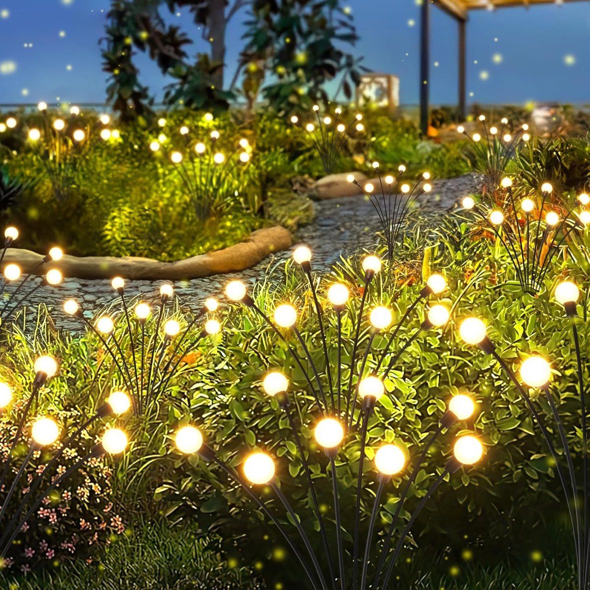 Solar Garden Lighting - Solar Lights Outdoor - 4 Pack 32 LED Oscillating Solar Garden Lights - Solar Garden Lamp - Fireflies - Firefly Light for Outdoor Decorations - Solar Garden Lighting - Solar Energy - Waterproof - Garden Torch - Garden Lantern Main image