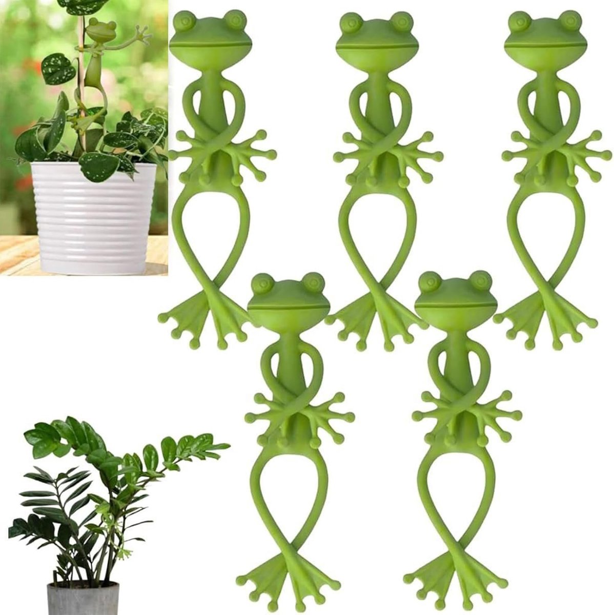 5 Pieces - Frog Plant Stand - Plant Support - Green Frog Plant Supports - Cute Frog Flowerpot Hugger Plant Climbing Fixture Clips - Freestanding - Animal Figurines Planter Pot Hanger Decorations