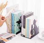 Metal Bookends - Set of 2 - Heavy Duty Black Metal Bookends - Cat Music Note - Non-Slip Durable Sturdy Book Organizer - For Bedroom Library Office - Book Stand - Book Holder - Bookend - Book Holder - Black