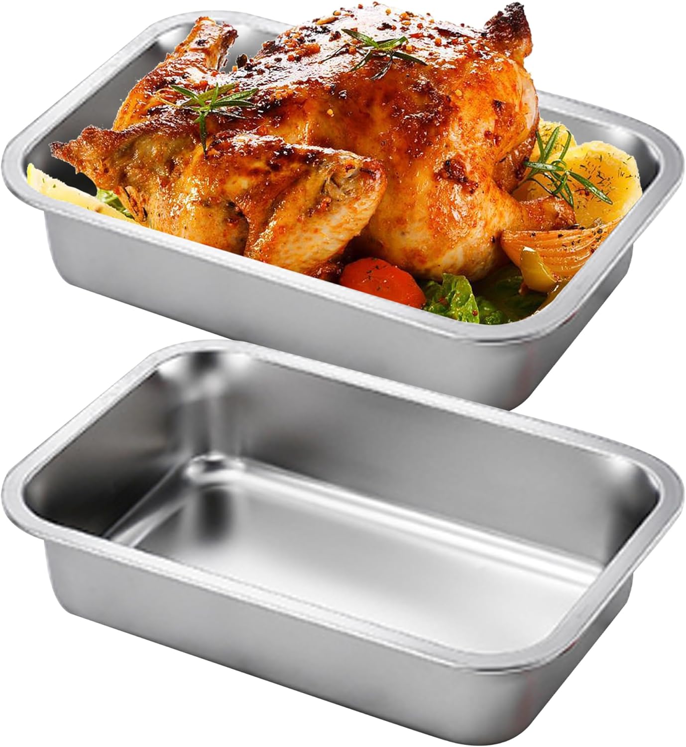 Stainless Steel Stackable Roasting Pans, 32cm x 22cm x 7cm (set of 2) Main image