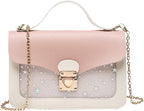 Pink Stars Handbag for Girls - Detachable Chain - Three Compartments - Large Capacity - Handbag