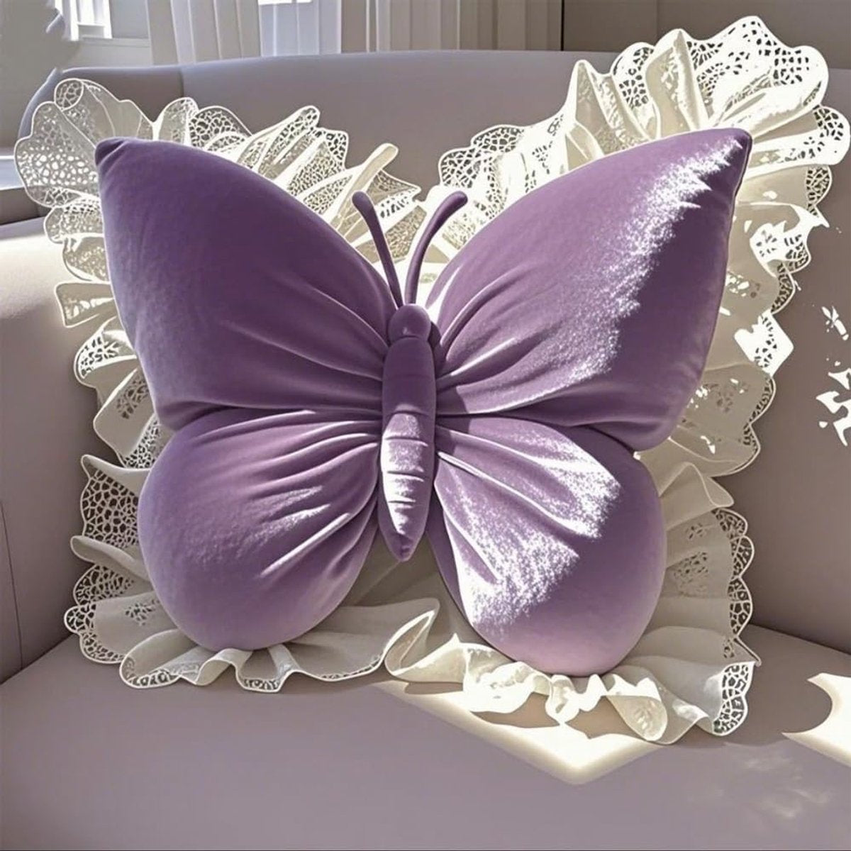 Decorative Cushions - Butterfly-shaped decorative cushion - Soft, supportive cushion - Suitable for office chairs and car seats (Purple) Main image