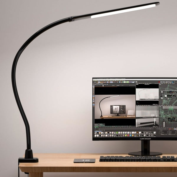 1 pc. Desk Lamps for Home Office, Clamp Lamp Dimmable Gooseneck Lamp Touch Control, Adjustable Desk Lamp for Workbench Tabletop (Black) Main image