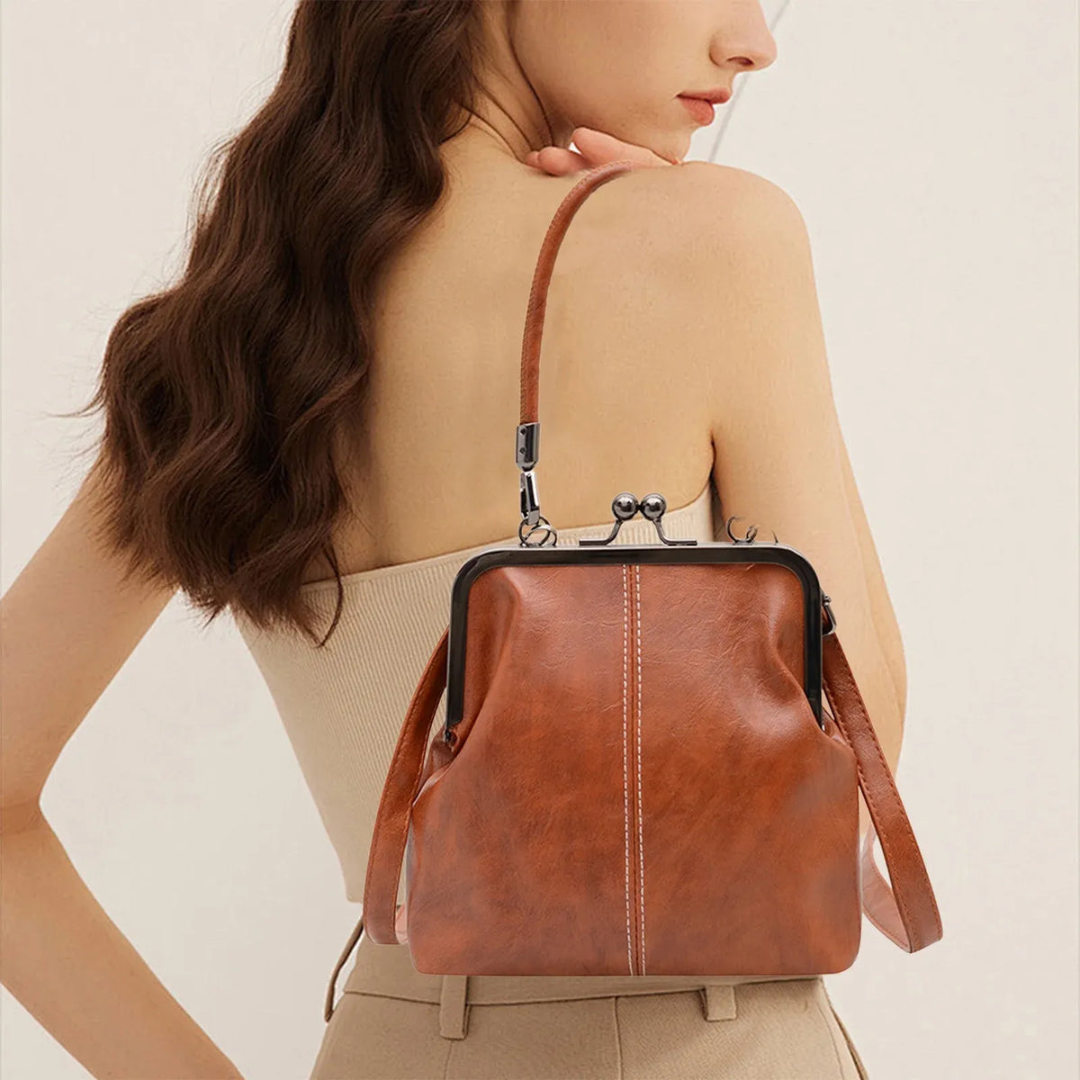 Crossbody Bags for Women Soft Leather Purses and Handbag Multi Pocket Shoulder Bag Spring Nostalgic Handbag Lightweight Women's Bag Main image