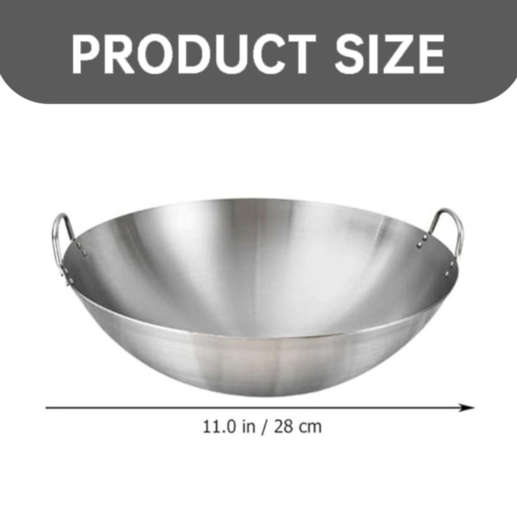 Double Handle Wok, Heavy Duty Stainless Steel Wok Fry Pan, Large Capacity Saute Pan, Multipurpose Stewpot Skillet for Gas & Electric Cooktops, 11.0 Inches 11.0" Grey