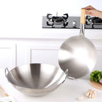 Double Handle Wok, Heavy Duty Stainless Steel Wok Fry Pan, Large Capacity Saute Pan, Multipurpose Stewpot Skillet for Gas & Electric Cooktops, 11.0 Inches 11.0" Grey