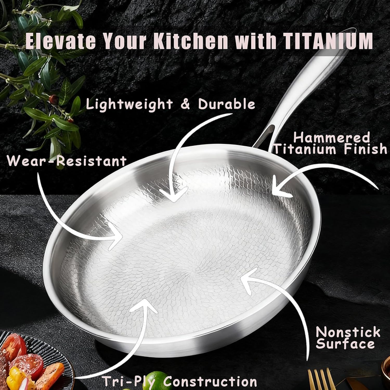 Titanium Pan,100% Non-toxic Titanium Pan,Non Stick Chemical-Free,Extreme Heat-Resistant & Lasts a Lifetime,Non-Stick Skillet for Home Use, Induction Cooktops And Gas Stoves for Omelettes Steaks 30cm