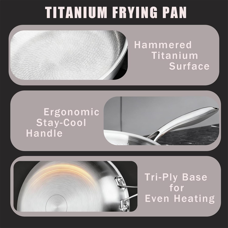 Titanium Pan,100% Non-toxic Titanium Pan,Non Stick Chemical-Free,Extreme Heat-Resistant & Lasts a Lifetime,Non-Stick Skillet for Home Use, Induction Cooktops And Gas Stoves for Omelettes Steaks 32cm