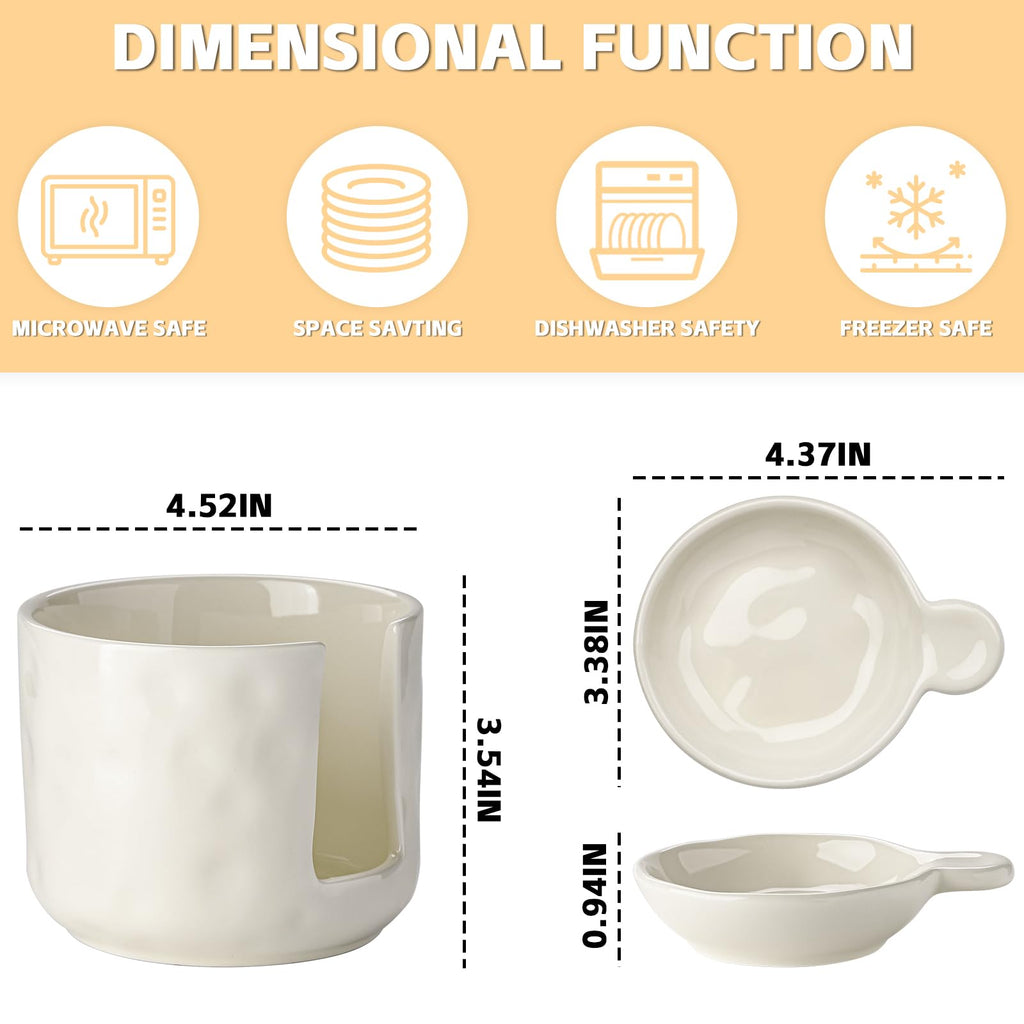 Sauce bowls - Tapas bowls - Dip bowls - Drinks bowls - Soy sauce bowl - Amuse bowls - Serving bowls - Gourmet - Snack bowls - Tableware - Ceramic Stackable with holder - White - 6 pieces