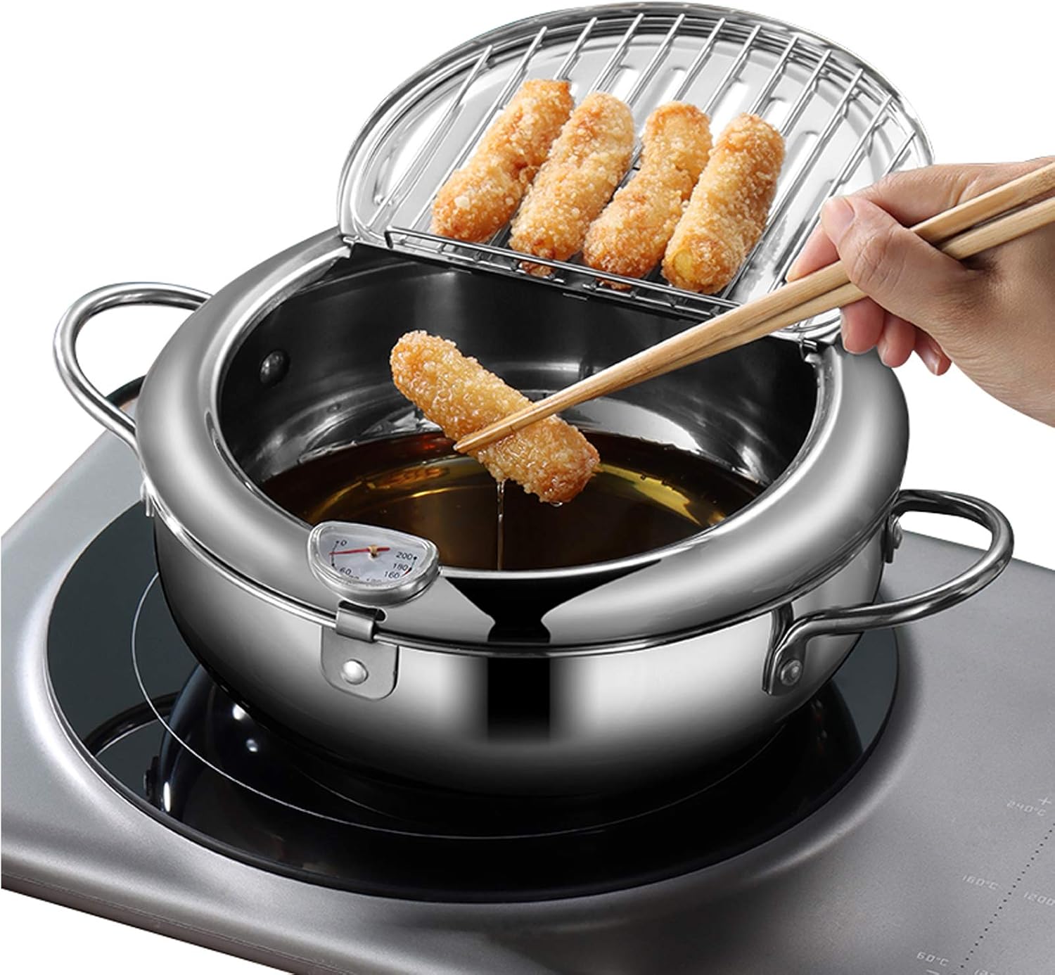 Deep fryer - Tempura pan - 20 cm - Stainless steel pan - Kitchen accessories - Japanese deep fryer - Induction deep fryer - Deep fryer - Cooking pot - Stainless steel pan - Small deep fryer - Kitchen utensils - Household - Silver - 1 piece Hauptbild