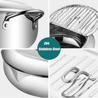 Deep fryer - Tempura pan - 24 cm - Stainless steel pan - Kitchen accessories - Japanese deep fryer - Induction deep fryer - Deep fryer - Cooking pot - Stainless steel pan - Large deep fryer - Kitchen utensils - Household - Silver - 1 piece